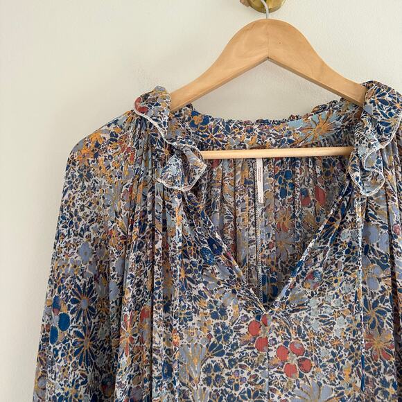 Free People Feeling Groovy Tiered Bell Sleeve Floral Casual Maxi Dress Blue S - Picture 7 of 12